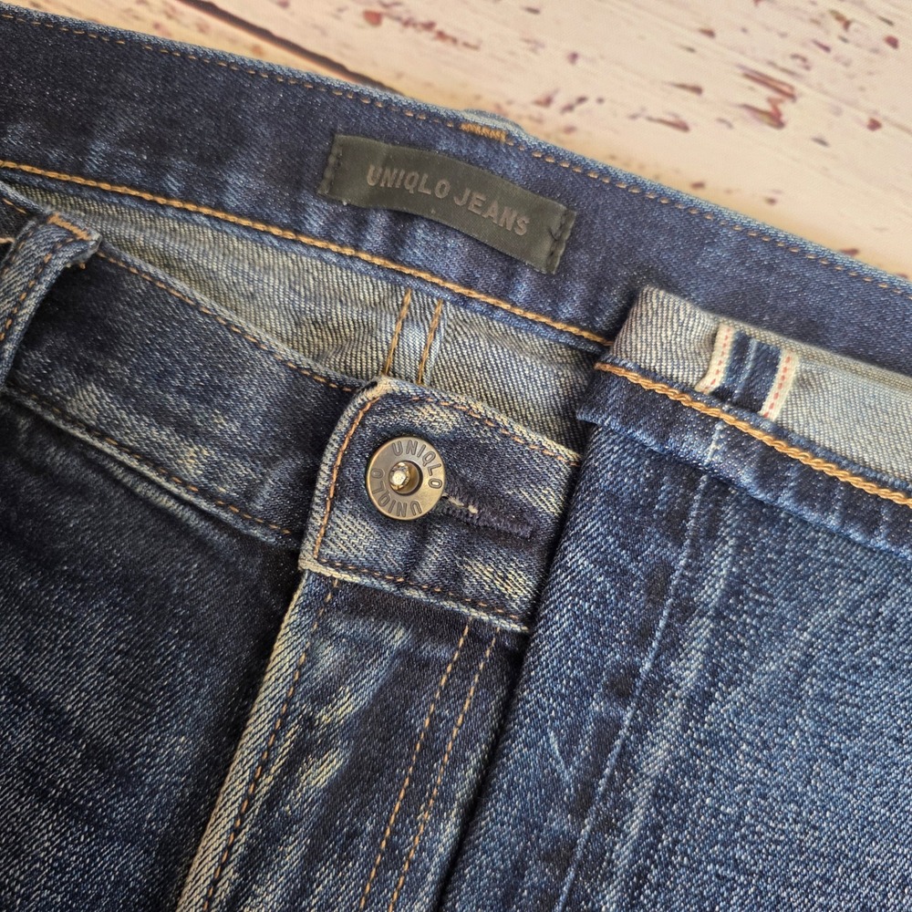 Uniqlo Selvaged Jeans Mens 33x32 Skinny Low Rise Kaihara Japanese Fabric Denim